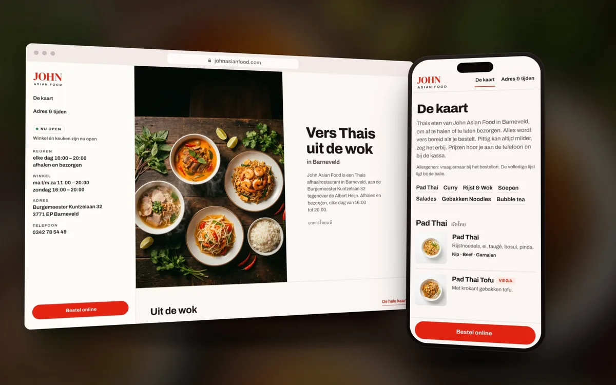 Short recording of johnasianfood.com: the homepage, the menu and ordering on a phone